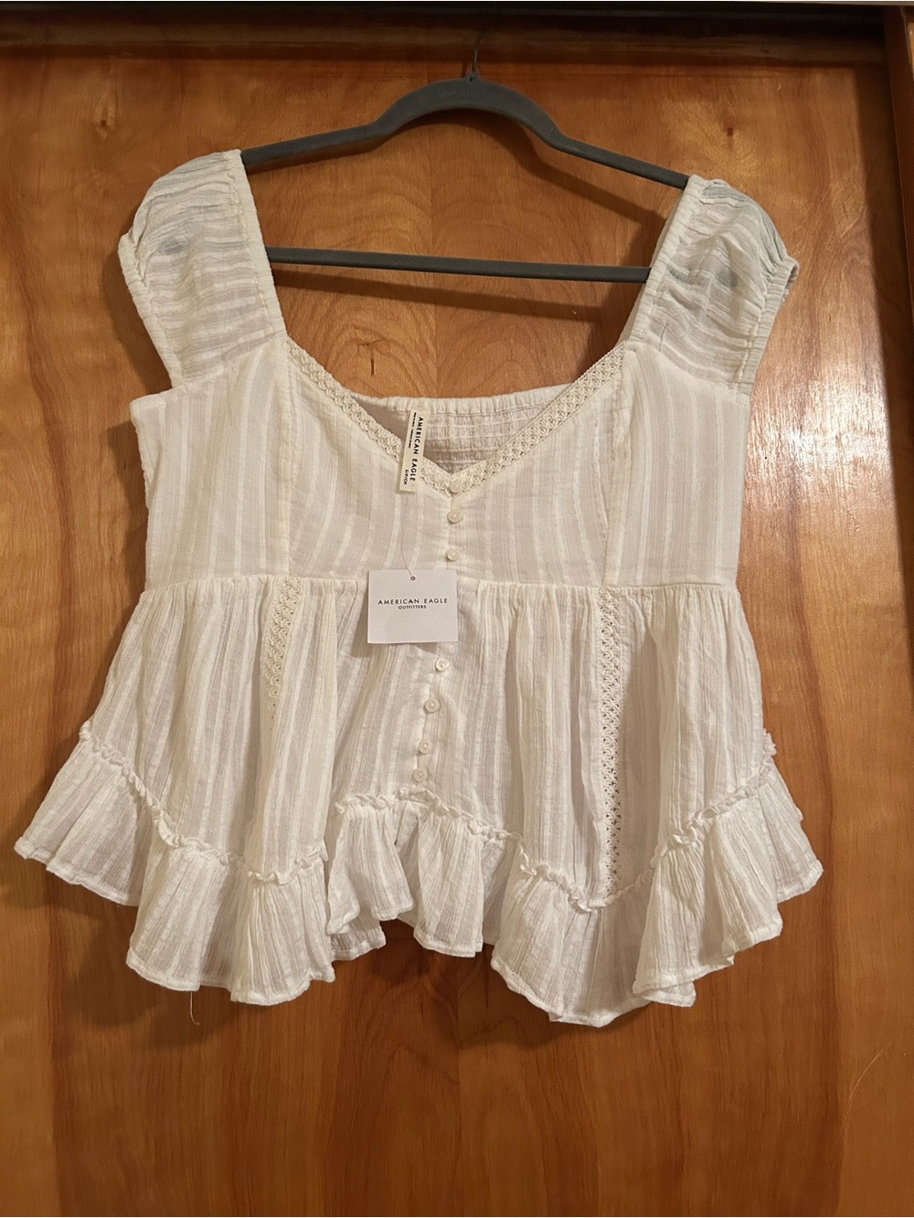 American Eagle Outfitters Ivory Ruffled Top